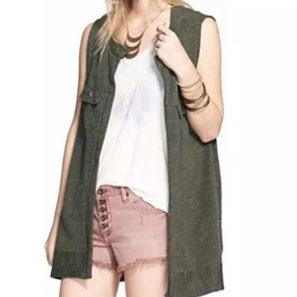 NWOT FREE PEOPLE highway knit stretchy long zip up vest in olive green XS - Picture 2 of 11